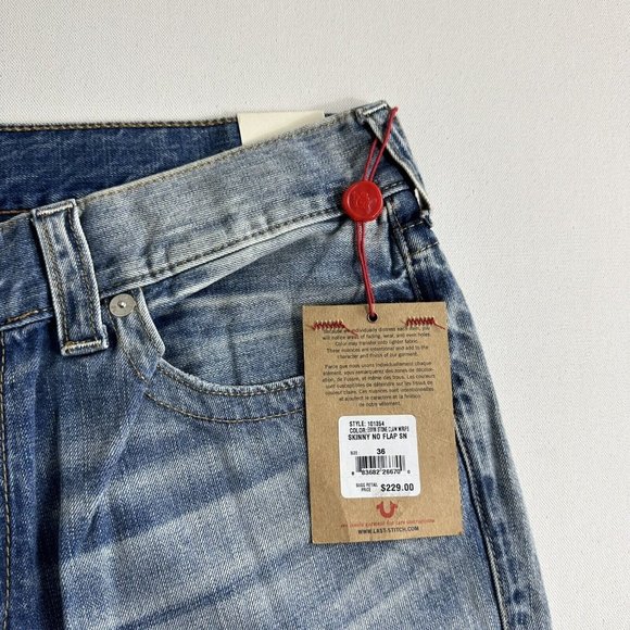 TRUE RELIGION BRAND JEANS SKINNY No FLAP Light Wash Distressed Mens Size 36 $229 - Picture 12 of 12